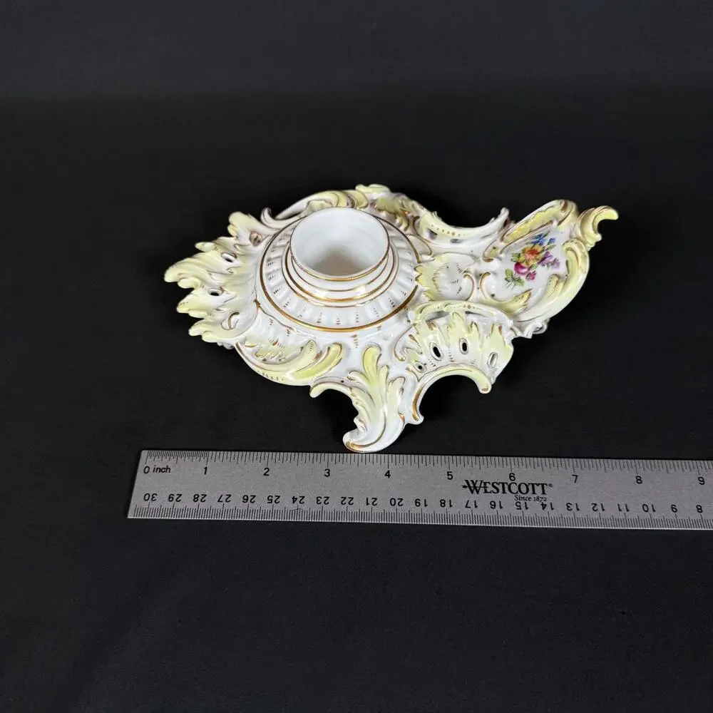 Antique Carl Thieme Dresden Porcelain candle stick candleholder floral gold gild